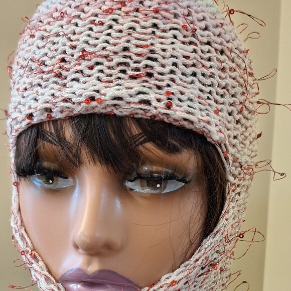 Pink  Balaclava – Sequin Knit Hood – Tinsel Riot – Handmade 1/1 Avantgarde Mask - Picture 4 of 6